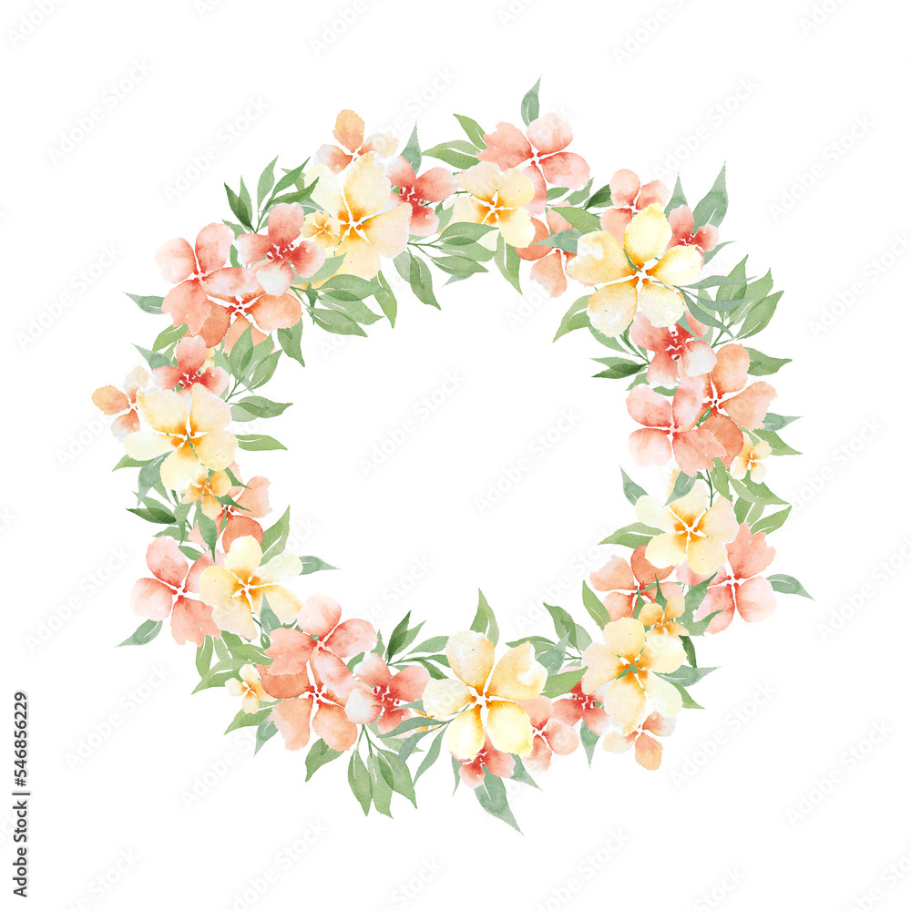 Watercolor peaches flowers wreath. Gentle design peach flowers templates for wedding design, invitation, postcards. Watercolor peaches flowers wreath. Gentle design peach flowers templates for wedding design, invitation, postcards.