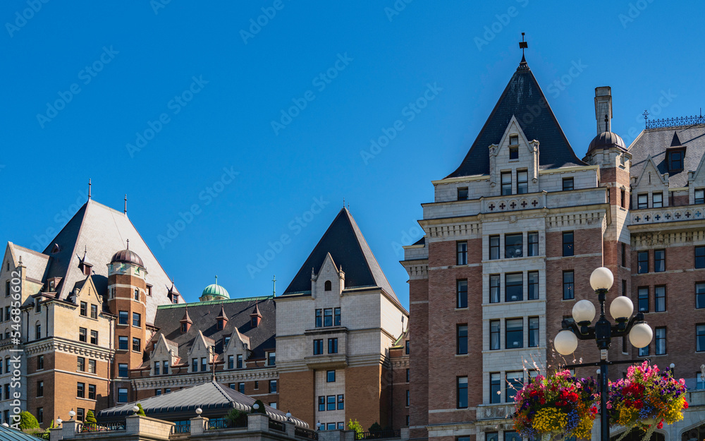 Victorian architectural buildings on Government Street in Victoria, Vancouver Island, British Columbia, Canada