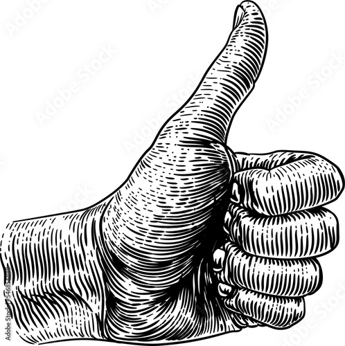 Thumb Up Hand Sign Retro Vintage Woodcut