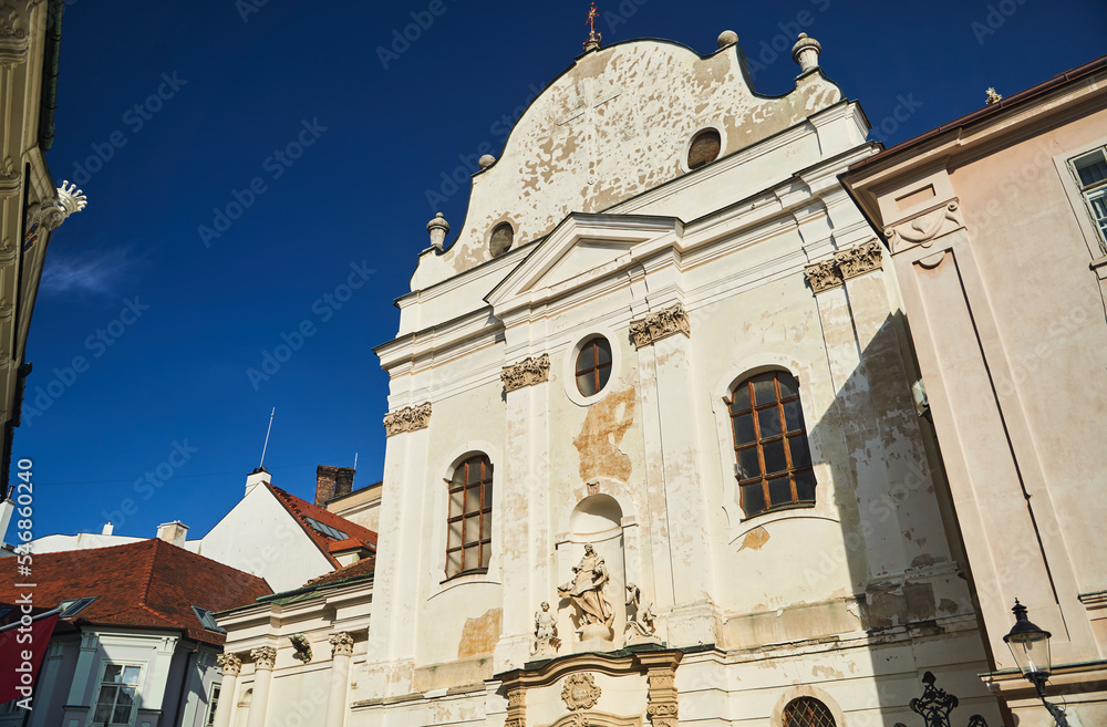 Slovakia, Bratislava - October 8, 2022: Franciscan Church in the Old town of Bratislava. High quality photo