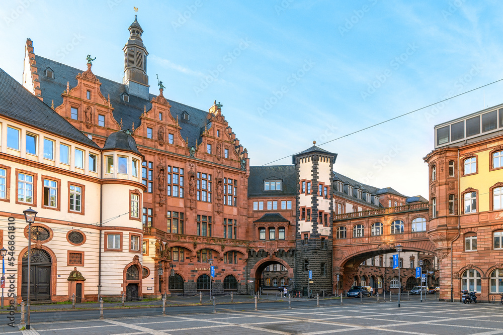 Frankfurt am Main, Germany - October 17th, 2022: Streets of Frankfurt am Main, beautiful city in Germany where modern and historic architecture meet.