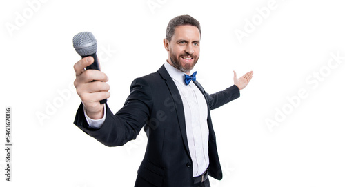 Принти на полотні speaker man with microphone in selective focus