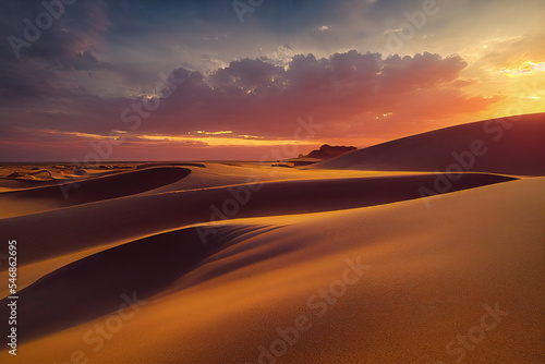 Golden sands of the Sahara Desert ripple gracefully under a radiant sunset  with rich gold tones reflecting nature s majesty. A must-see spectacle of glowing dunes at dusk.  