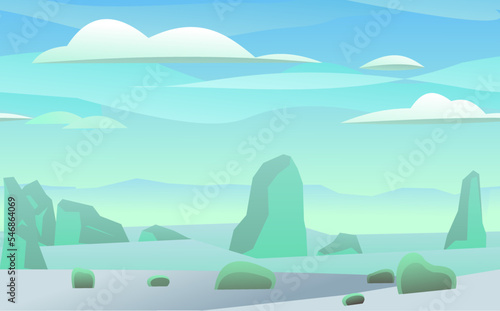 Arctic cold. Clouds and wind. Winter landscape. Harsh cold nature. Snow and ice frost. Cartoon fun style. Flat design. Vector