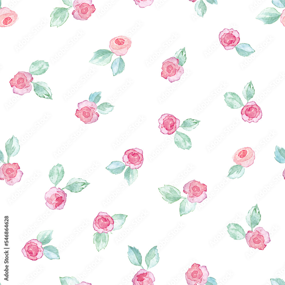 Seamless pattern in the style of Provence. Roses on a white background. Small flowers are made with watercolors. Seamless pattern in the style of Provence. Roses on a white background. Small flowers are made with watercolors.