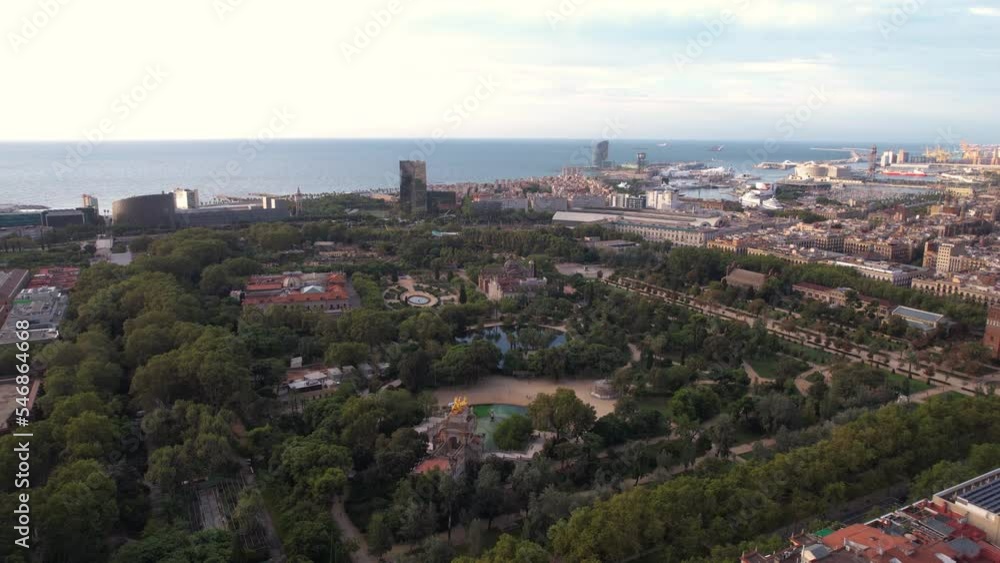 Aerial View of Ciutadella Park, Barcelona, Spain With Barceloneta District and Moditerranean Sea in Background Aerial View of Ciutadella Park, Barcelona, Spain With Barceloneta District and Moditerranean Sea in Background
