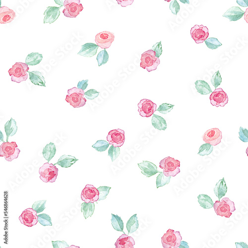 Seamless pattern in the style of Provence. Roses on a white background. Small flowers are made with watercolors.
