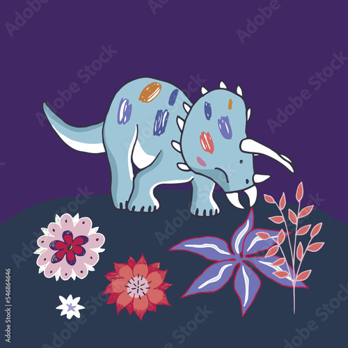 Dinosaur era triceratops vector illustrations set.