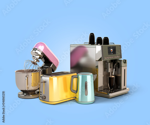 kitchen appliances on blue 3d render image photo