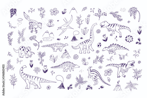 Dinosaur collection vector illustrations set.