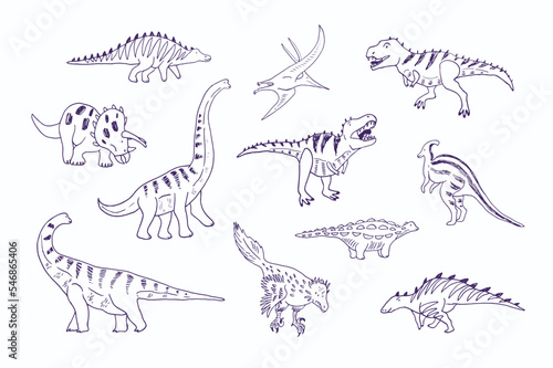 Dinosaur collection vector illustrations set.