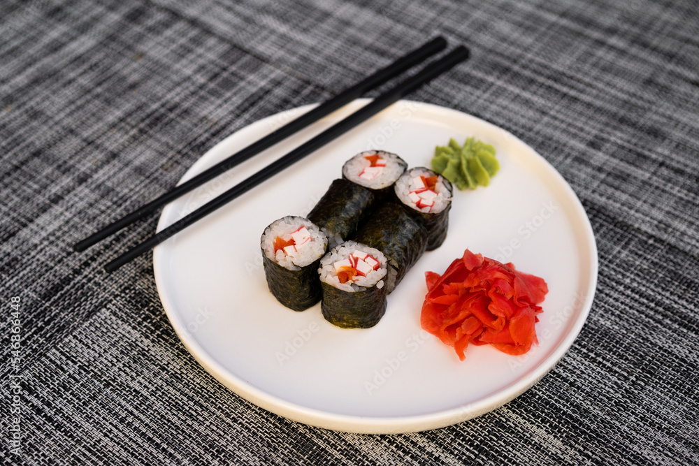 a dish of delicious sushi rolls a dish of delicious sushi rolls
