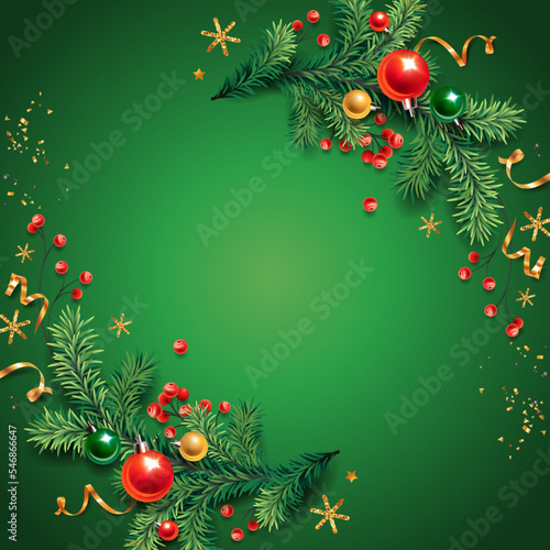 Square banner with gold and red Christmas symbols