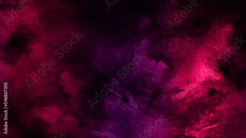 Colorful watercolor drawing on a paper. Modern red and purple watercolor gradient background. 
