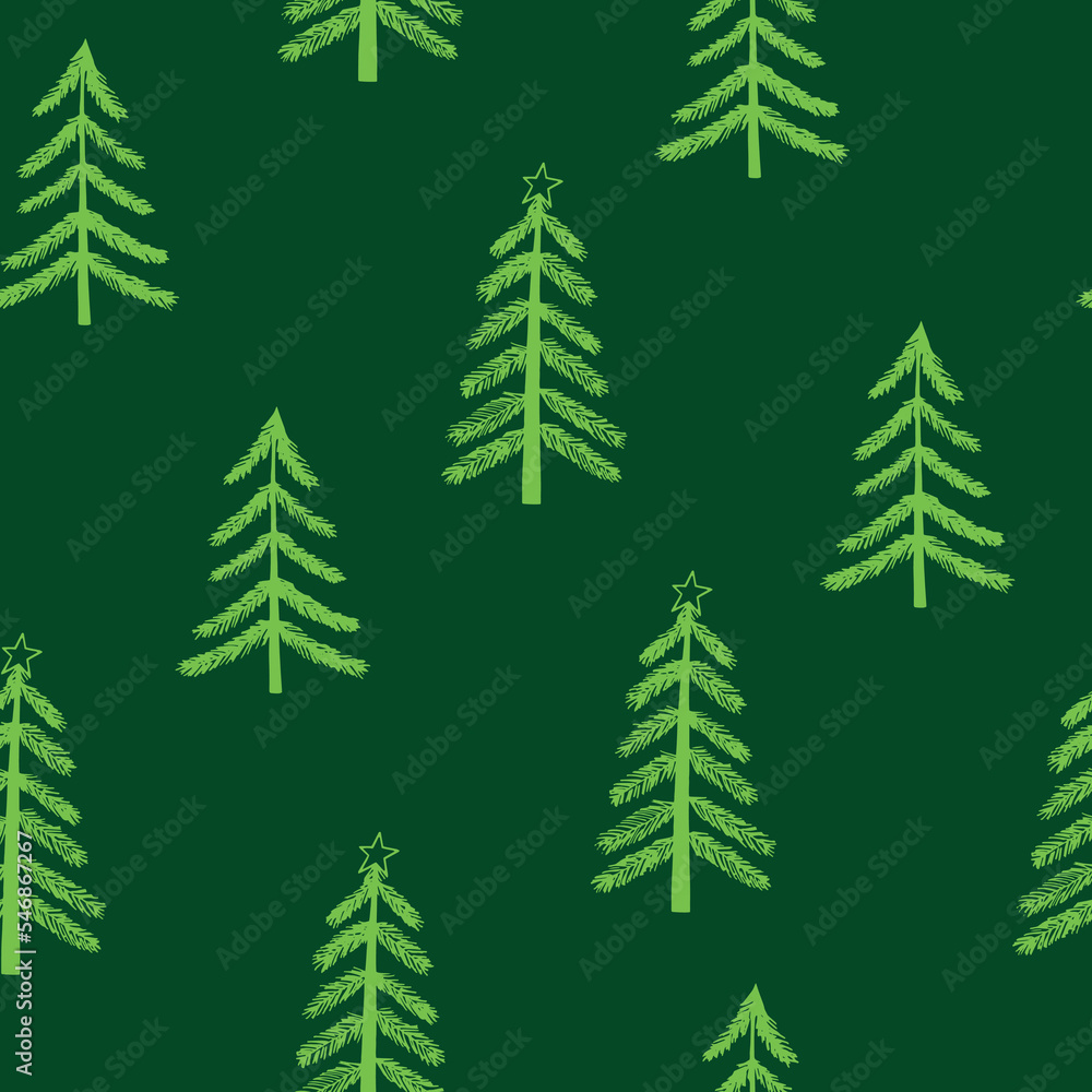 Fototapeta premium christmas tree seamless pattern hand drawn in doodle style. silhouette, simple, minimalism, monochrome