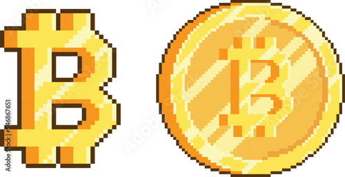 Bitcoin icon and coin pixel art