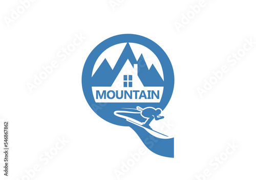 Mountain cottage concept featuring a skier going down the hill