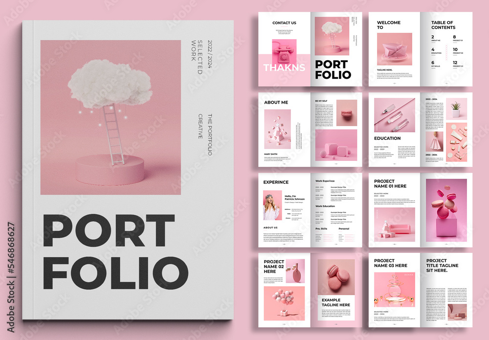 Pink Portfolio Layout Stock Template | Adobe Stock
