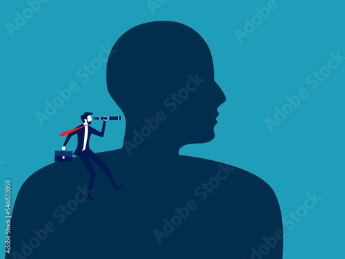 Fototapeta Naklejka Na Ścianę i Meble -  Businessman binoculars on shoulder of giant. Business vector illustration eps