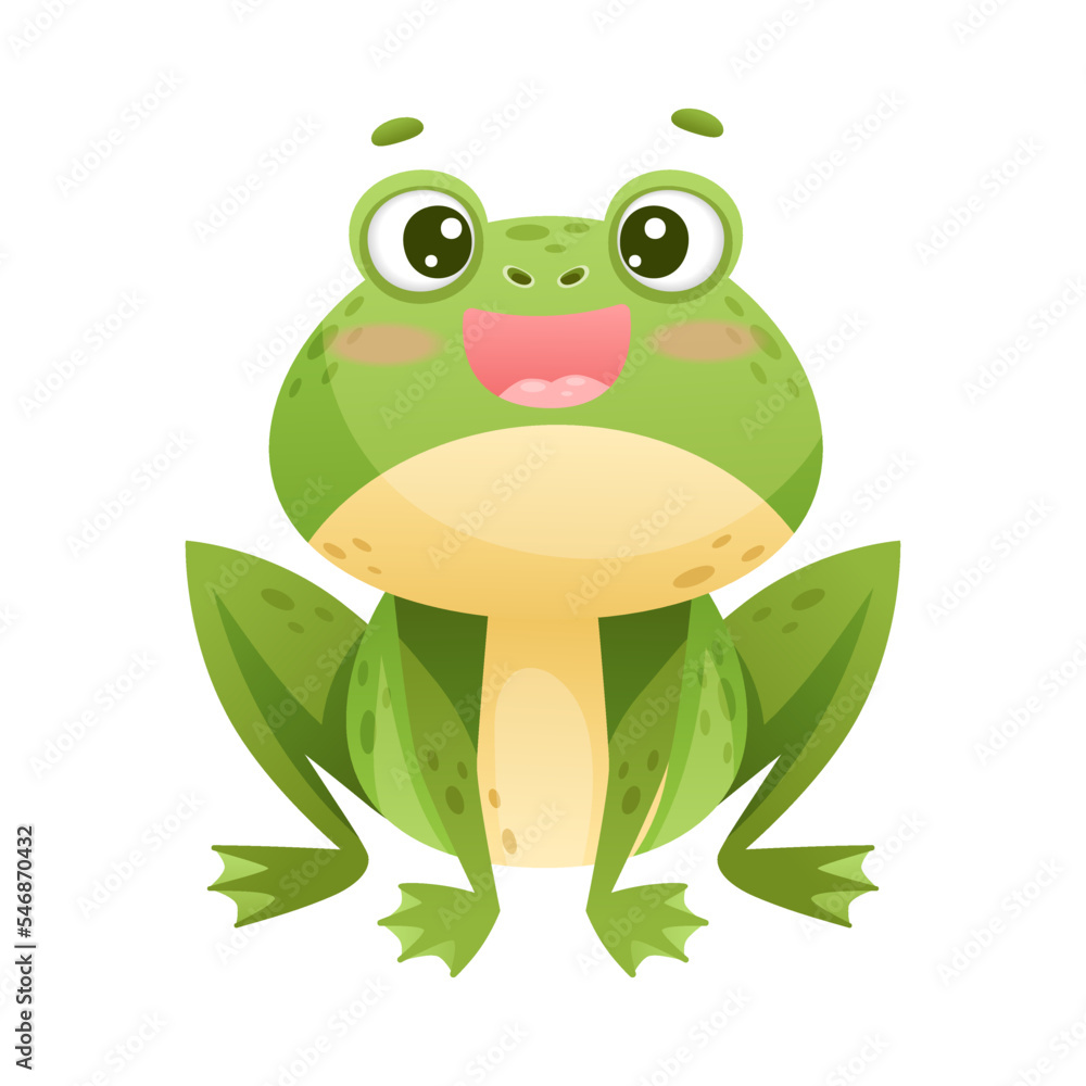 Fototapeta premium Cute Green Leaping Frog Character Sitting and Smiling Vector Illustration