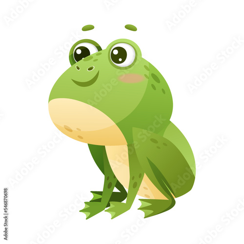 Cute Green Leaping Frog Character Sitting and Smiling Vector Illustration
