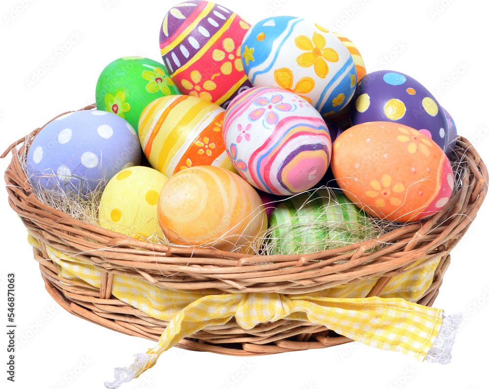 Happy Easter day colorful eggs in basket Happy Easter day colorful eggs in basket