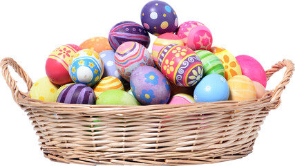 Happy Easter day colorful eggs in basket