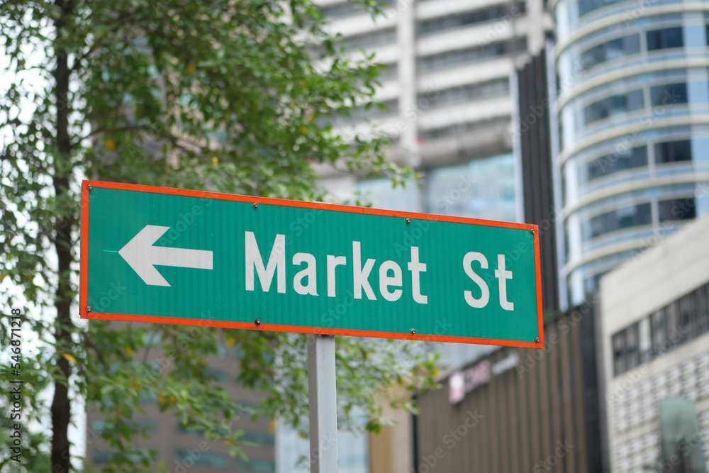 Market street sign and buildings in singapore Market street sign and buildings in singapore