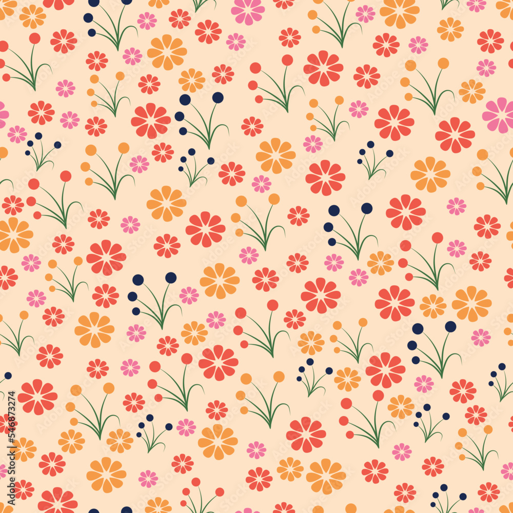 Hand drawn seamless ornamental colorful flowers floral pattern flat illustration background design 