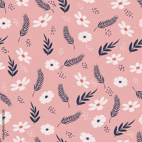 Hand drawn seamless ornamental colorful flowers floral pattern flat illustration background design 