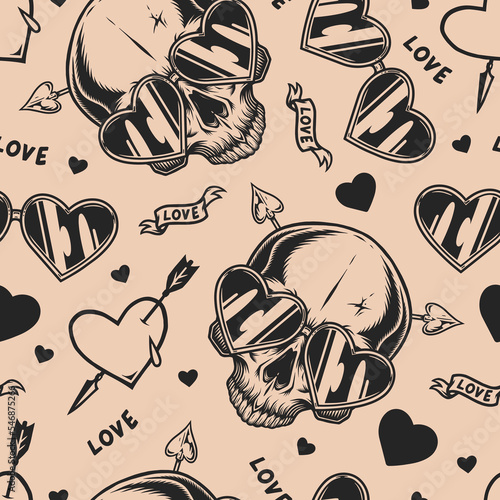 Valentines day monochrome pattern seamless