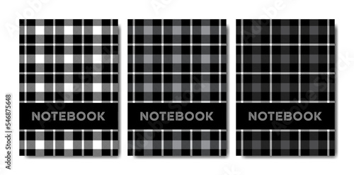 Set of cover notebook template with tartan pattern