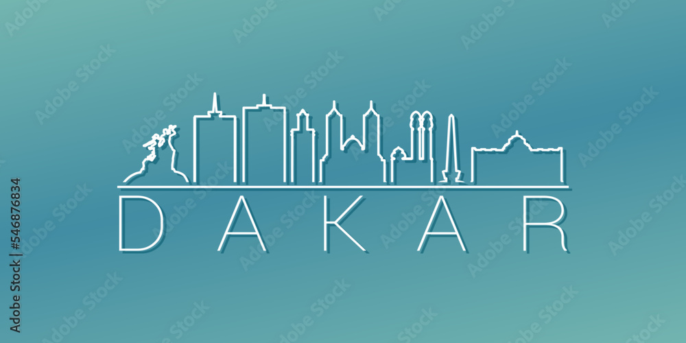 Dakar, Senegal Skyline Linear Design. Flat City Illustration Minimal Clip Art. Background Gradient Travel Vector Icon.