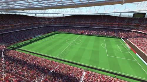 Camera pans around full football or soccer stadium. Circle path.