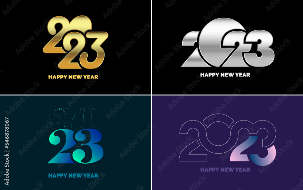 Big Set of 2023 Happy New Year logo text design. 2023 number design template. Collection of 2023 Happy New Year symbols. New Year Vector illustration