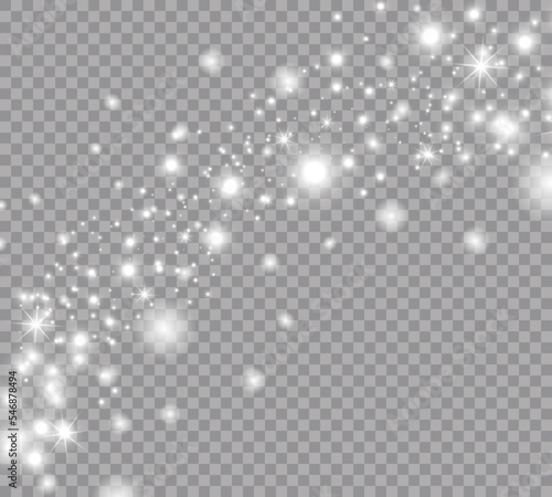 White sparks and stars glitter special light effect. Christmas abstract pattern. Sparkling magic dust particles.