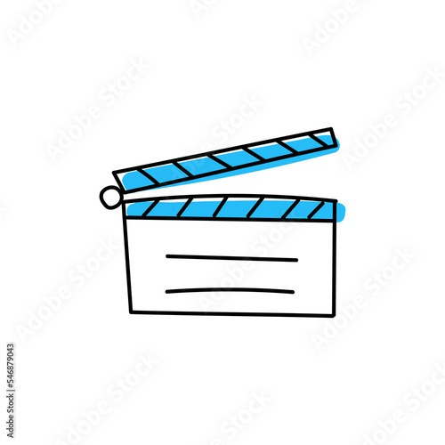 Clicking movie blue clapperboard hand drawn icon photo