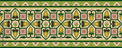 Vector colored seamless Byzantine border, frame. Endless Greek pattern, Drawing of the Eastern Roman Empire. Decoration of the Russian Orthodox Church..