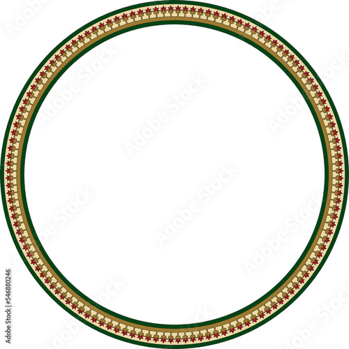 Vector colorful round byzantine ornament. Circle, border, frame of ancient Greece and Eastern Roman Empire. Decoration of the Russian Orthodox Church..