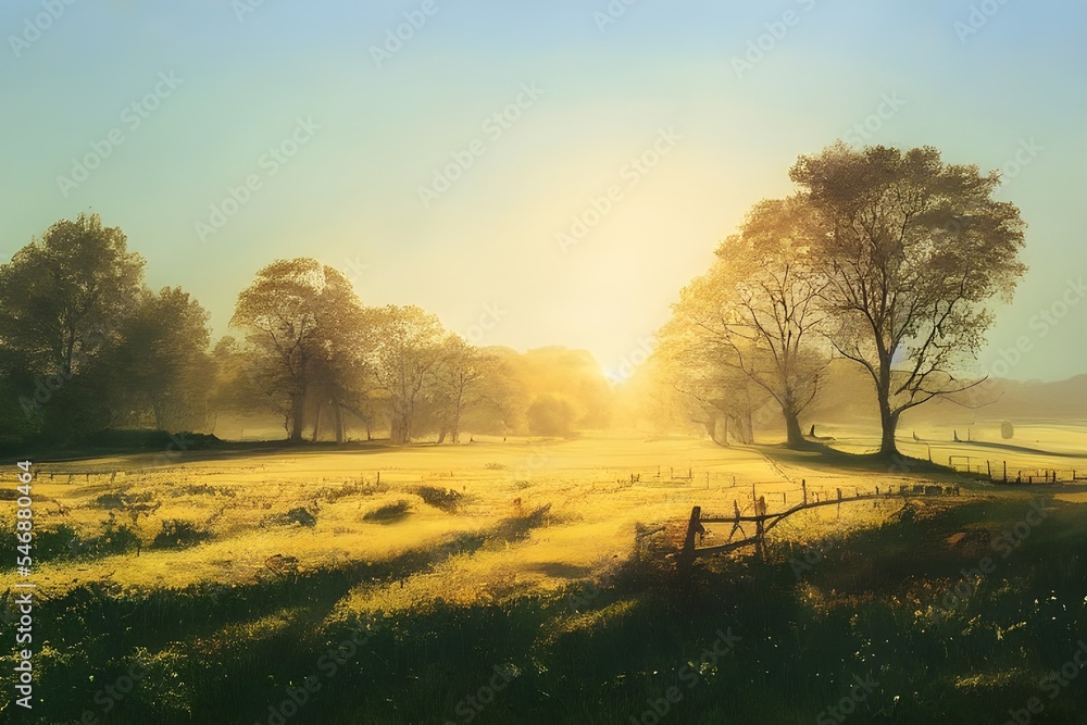 Obraz premium Sunrise in the countryside. Rural. Sunshine. Warmth.