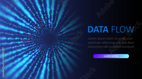 Hyperspeed cosmic background. Speed of light. Particle big data tunnel. Cyber tunnel of moving glowing points. Innovation technology business.