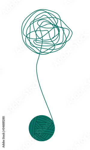 Abstract image of putting thoughts in order. A chaotic tangle of thoughts. Therapy. Flat style. Vector