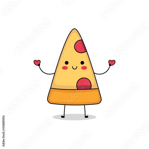 Cute pizza cartoon character spreading love