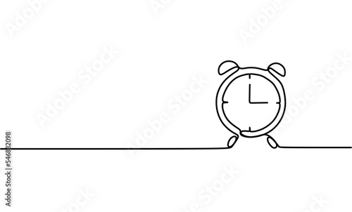 one line alarm clock on white background vector illustration time concept