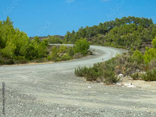 Sandy country road, 4x4 off-road trail to the peak of Attavyros mountain. Highest mountain on Rhodes island, Greece.trail. Dodecanese Greece. photo