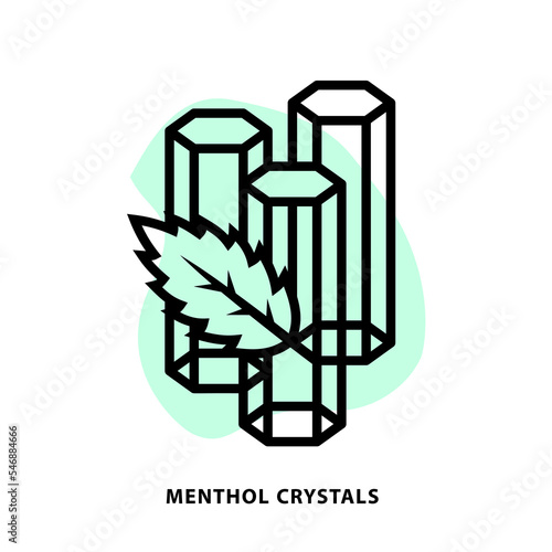Menthol crystals linear icon design for application or web design template. Vector Menthol crystals line icon with blot shape background.