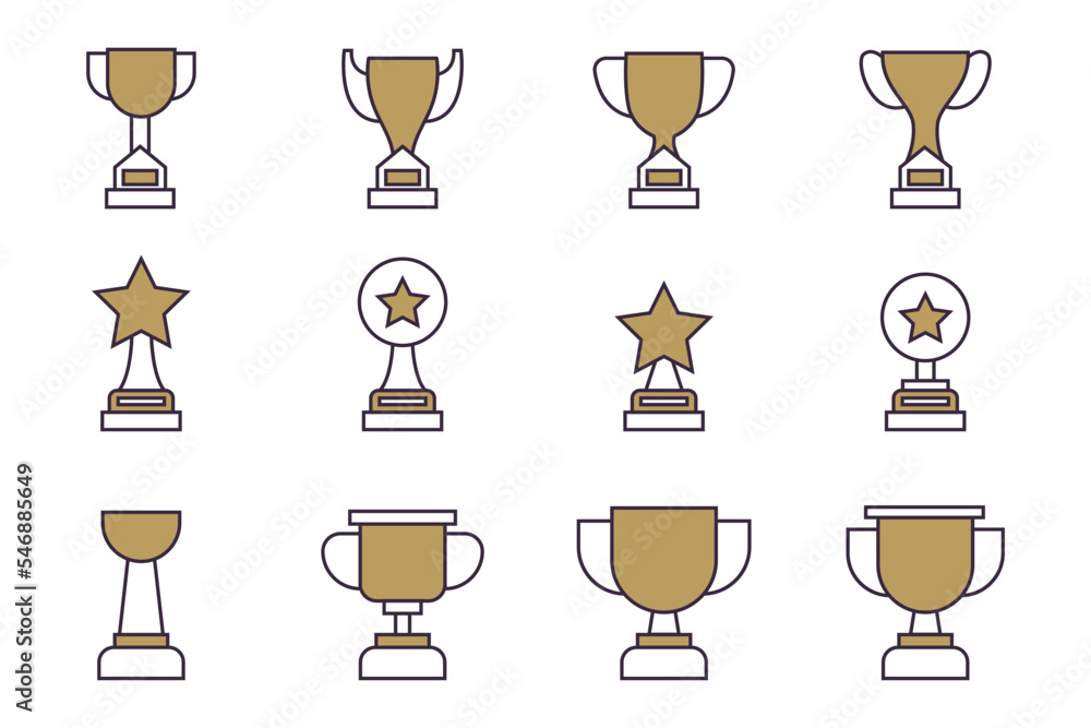 Set of Winner trophy vector. Illustration of Trophy or cup, sports award, champion collection in two tone style Set of Winner trophy vector. Illustration of Trophy or cup, sports award, champion collection in two tone style