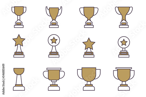 Set of Winner  trophy vector. Illustration of  Trophy or cup, sports award, champion collection in two tone style