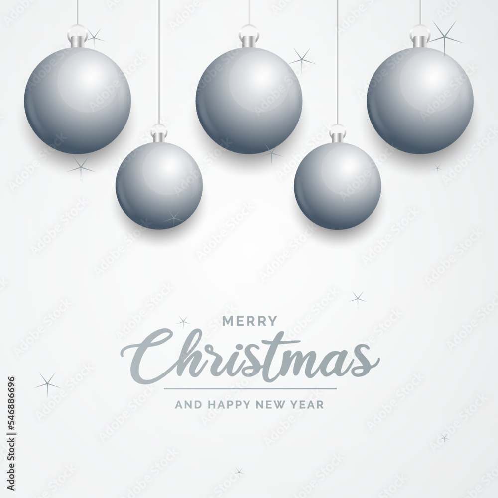 Elegant shiny white Christmas background with Silver baubles and place for text. Vector Illustration