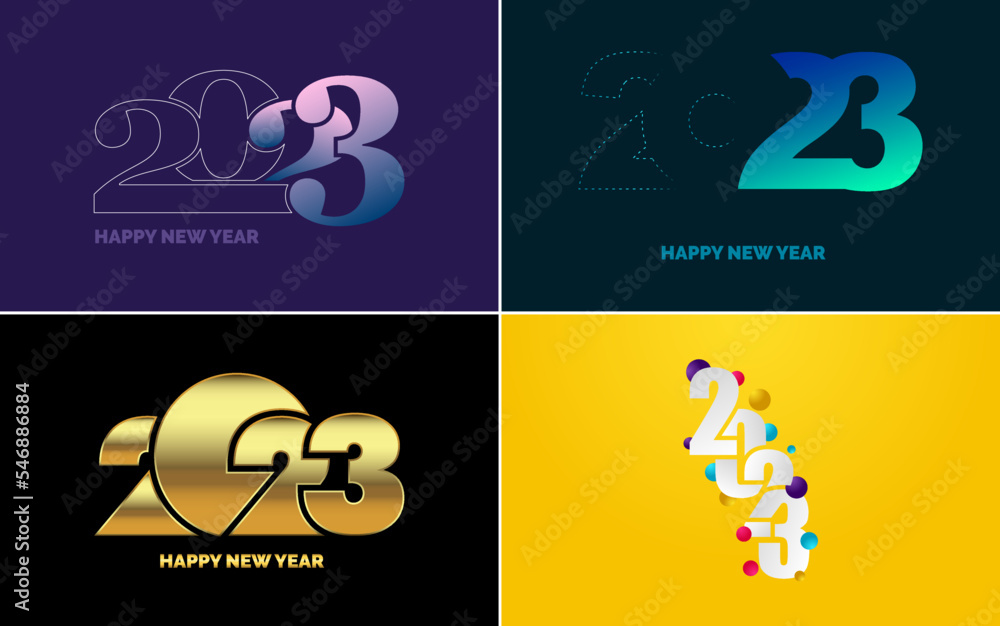 Happy New Year 2023 text design. Cover of business diary for 2023 with wishes. Brochure design template. card. banner. New Year Vector illustration